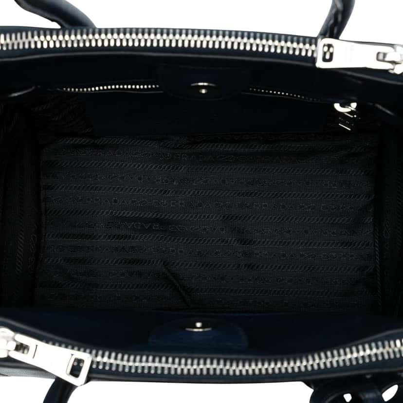 Prada Glace Calf Twin Pocket Satchel Blue Leather Good condition - Model View