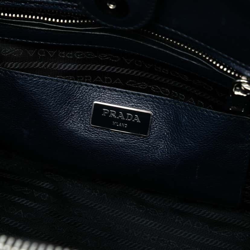 Prada Glace Calf Twin Pocket Satchel Blue Leather Good condition - Box View