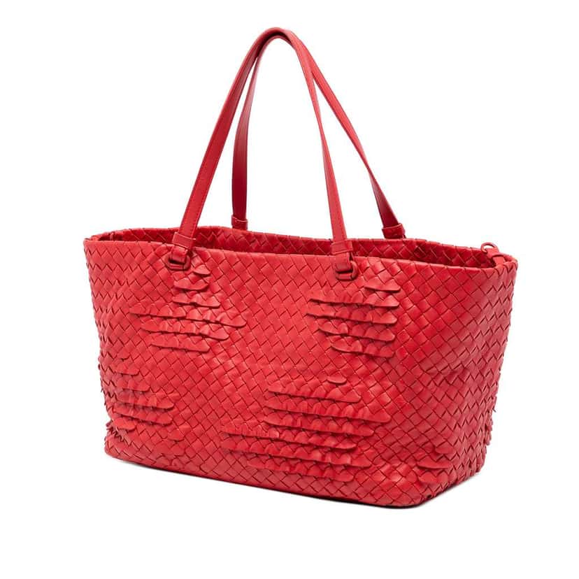 Bottega Veneta Nappa Intrecciato Ruffle Tote Red Leather Good condition - Back View