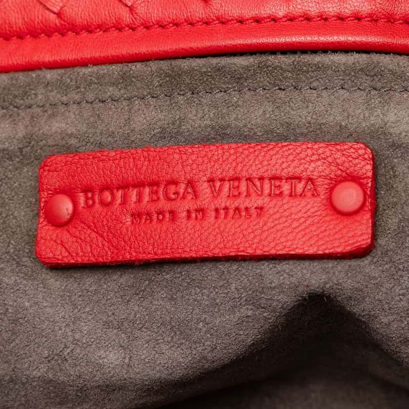 Bottega Veneta Nappa Intrecciato Ruffle Tote Red Leather Good condition - Box View