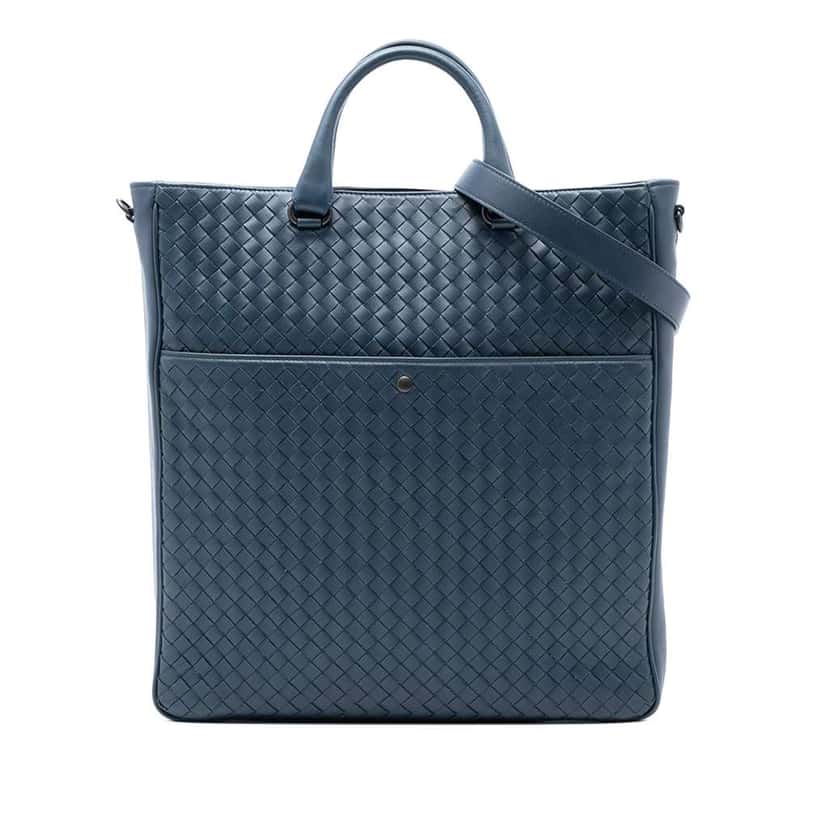 Bottega Veneta Nappa Intrecciato Convertible Tote Blue Leather Good condition - Front View