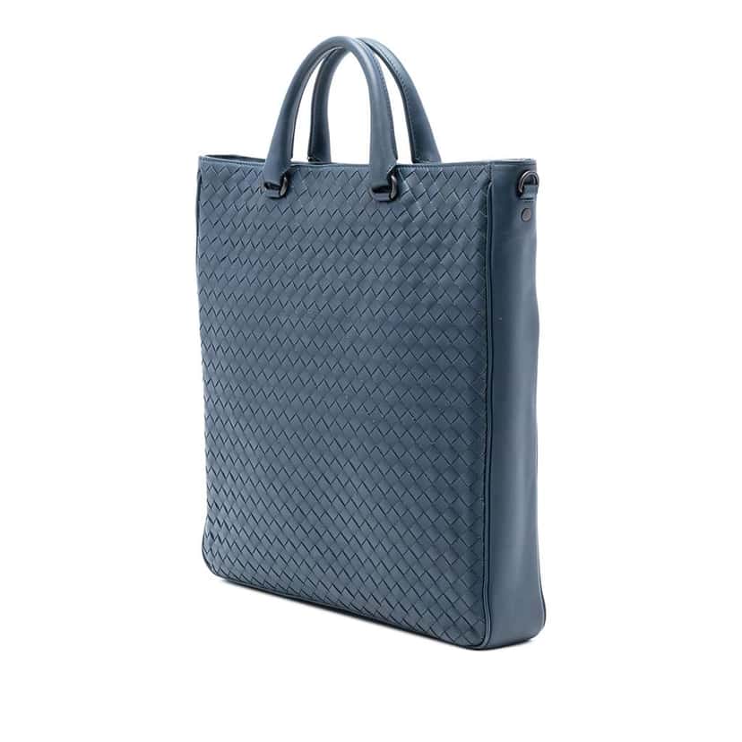 Bottega Veneta Nappa Intrecciato Convertible Tote Blue Leather Good condition - Back View