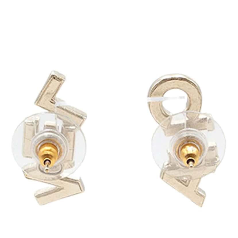 Chanel CC Gold Plated Crystals Logo Push Back Earrings Gold Metal Good condition - Box View