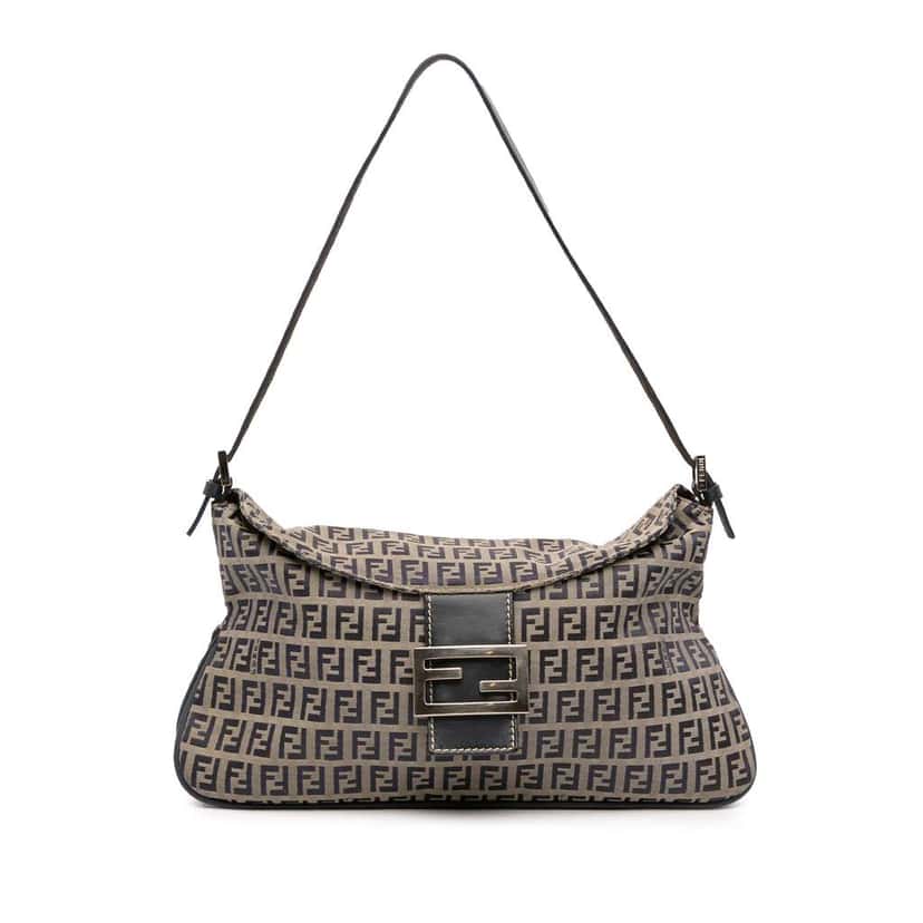 Fendi Zucchino Canvas Double Flap Shoulder Bag Brown Canvas Good condition - Front View