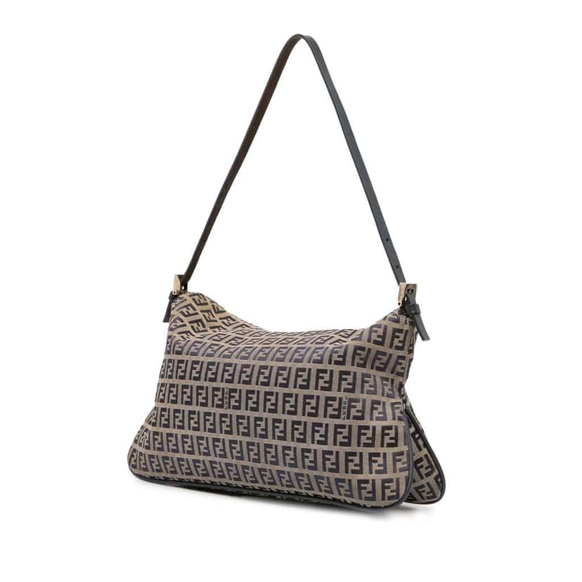Fendi Zucchino Canvas Double Flap Shoulder Bag Brown Canvas Good condition - Back View