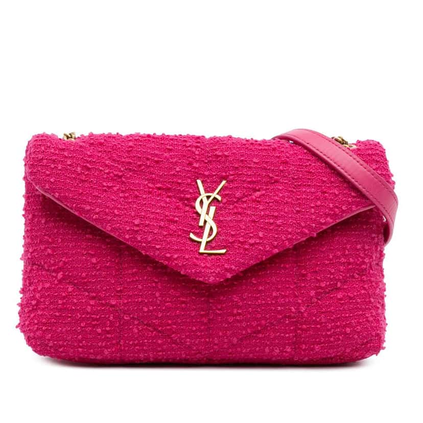 Saint Laurent Toy Boucle Tweed LouLou Puffer Crossbody Pink Tweed Good condition - Front View