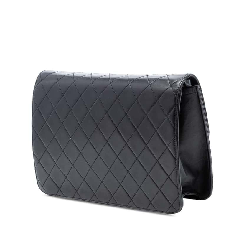 Chanel CC Quilted Lambskin Single Flap Black Leather Good condition - Back View