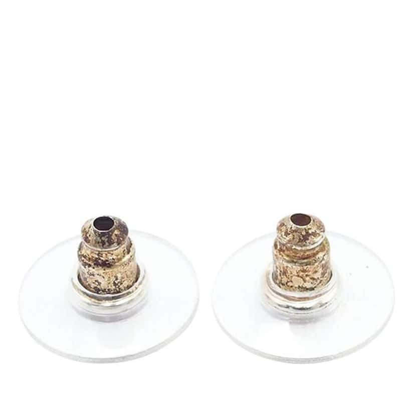 Chanel Gunmetal Plated CC Faux Pearl and Crystal Round Push Back Earrings Silver Brass Good condition - Model View