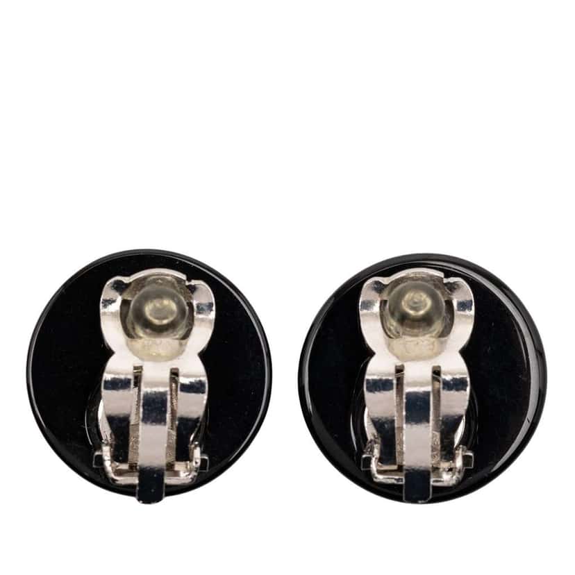 Chanel CC Resin Crystal Button Clip On Earrings Black Good condition - Back View