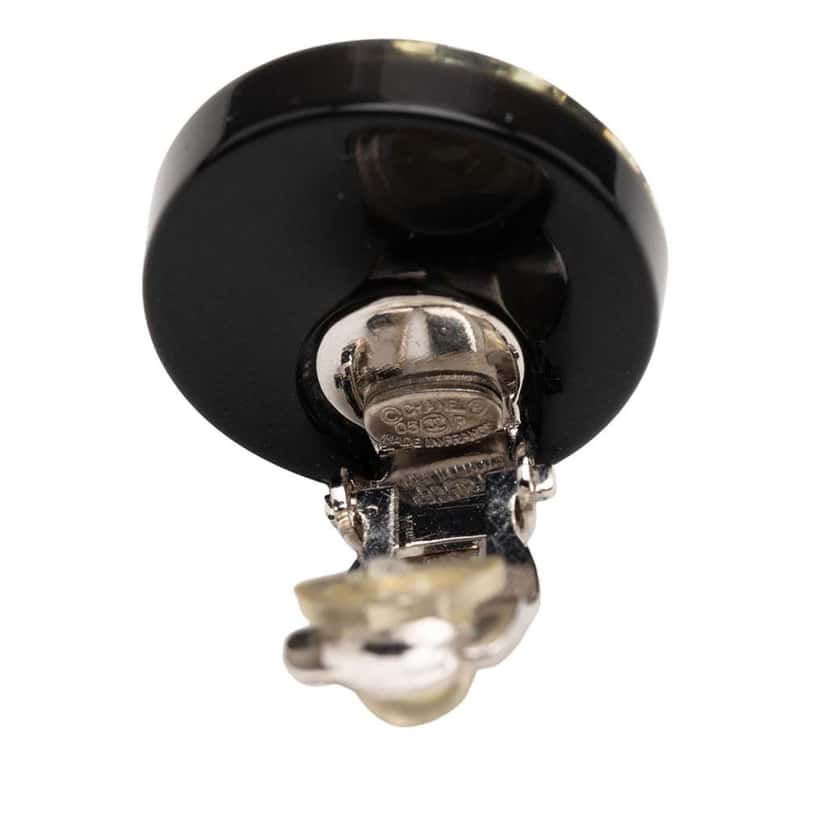 Chanel CC Resin Crystal Button Clip On Earrings Black Good condition - Inside View