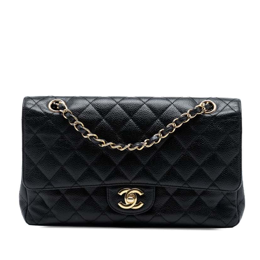 Chanel Medium Classic Caviar Double Flap Black Leather Good condition - Front View