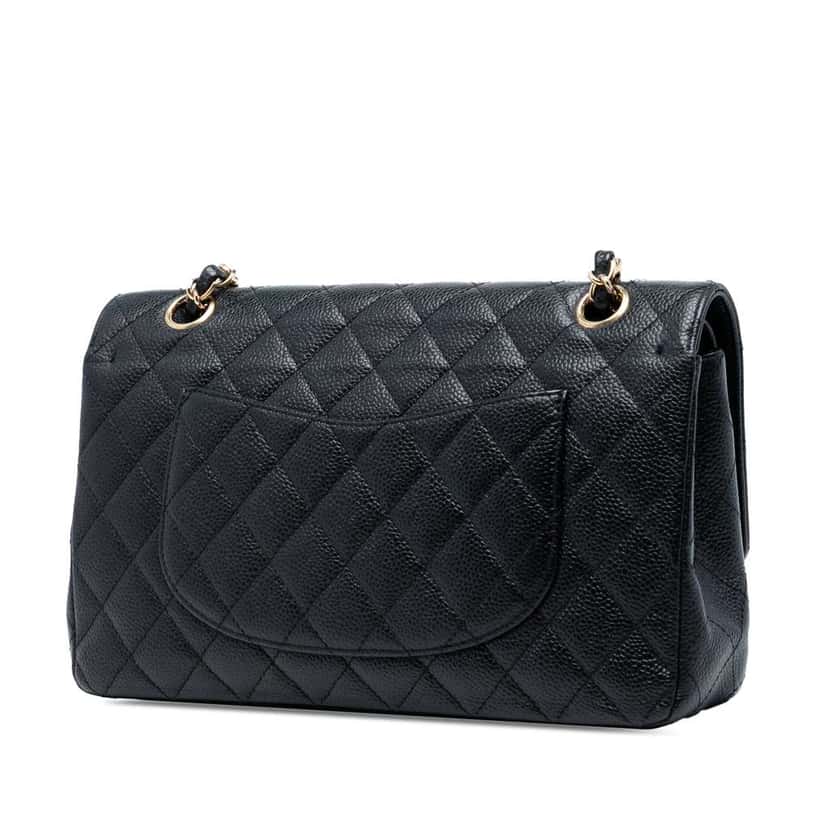 Chanel Medium Classic Caviar Double Flap Black Leather Good condition - Back View