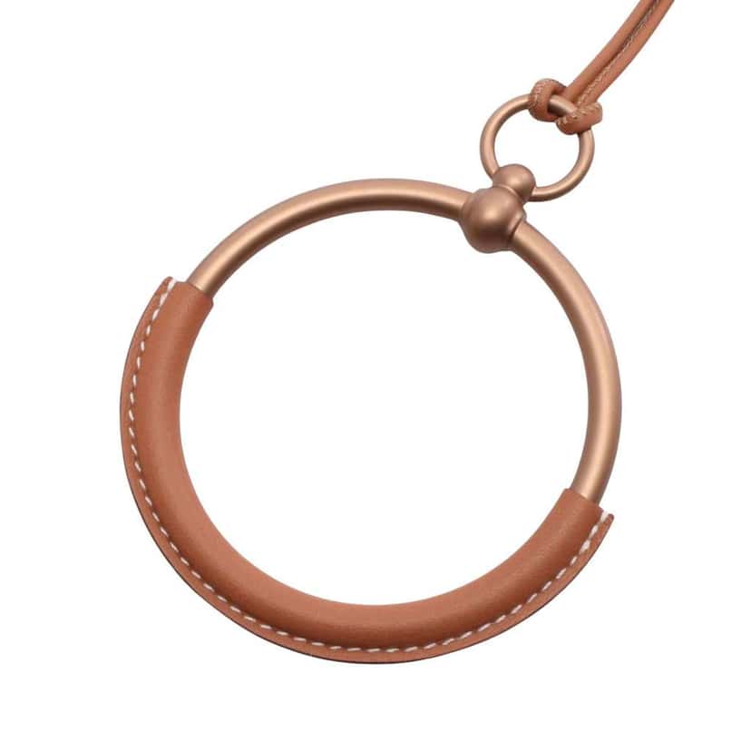 Hermès Swift and Stainless Steel Loop Grand Pendant Necklace Brown Leather Good condition - Back View