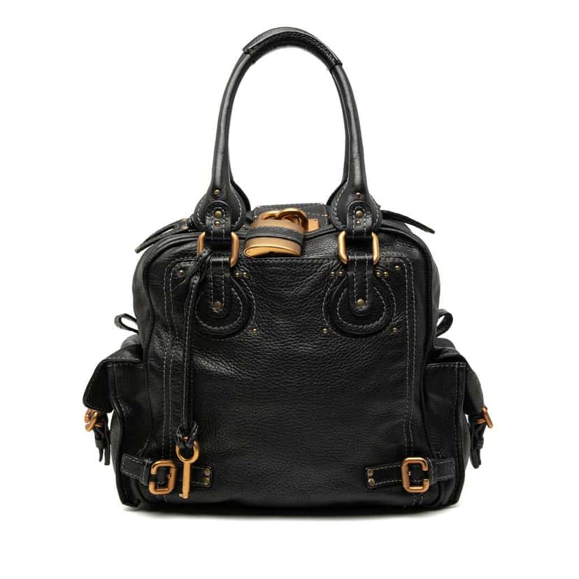 Chloé Large Grained Leather Paddington Handbag Black Leather Good condition - Front View