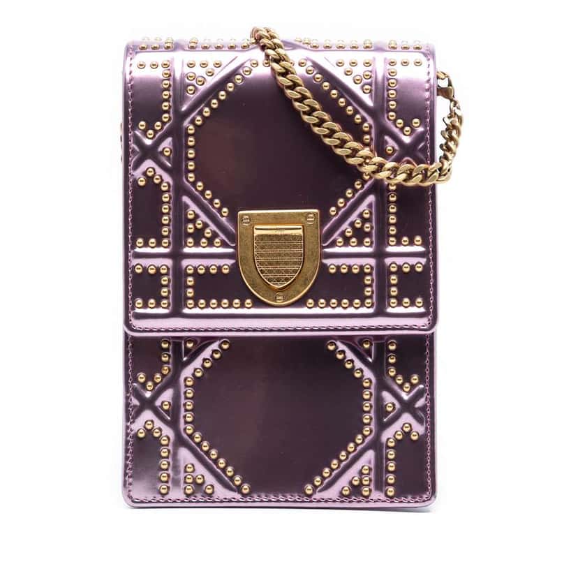 Dior Metallic Studded Calfskin Vertical Diorama Pink Leather Very good condition - Front View