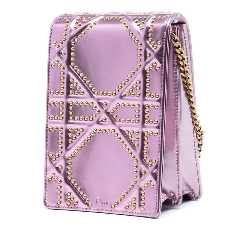 Dior Metallic Studded Calfskin Vertical Diorama Pink Leather Very good condition - Back View