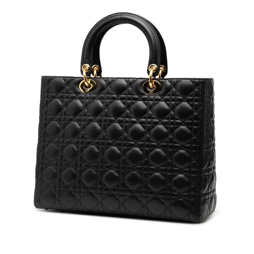 Dior Large Lambskin Cannage Lady Dior Black Leather Good condition - Back View