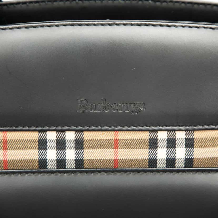 Burberry House Check Trimmed Leather Handbag Black Leather Good condition - Box View