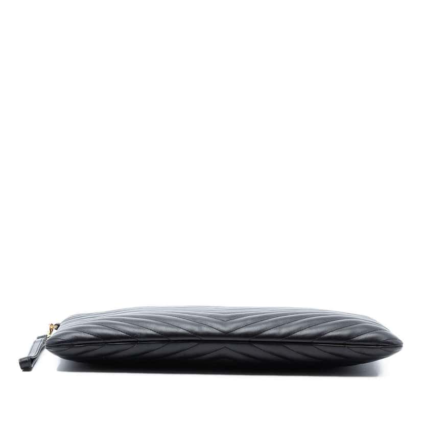 Saint Laurent Quilted Chevron Leather Monogram Document Holder Black Leather Good condition - Inside View