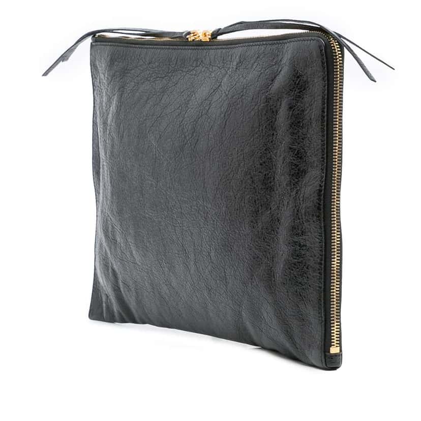 Balenciaga Lambskin Motocross Classic Zip Around Flat Clutch Black Leather Good condition - Back View