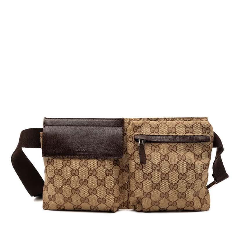 Gucci GG Canvas Double Pocket Belt Bag Brown Canvas Good condition - Front View