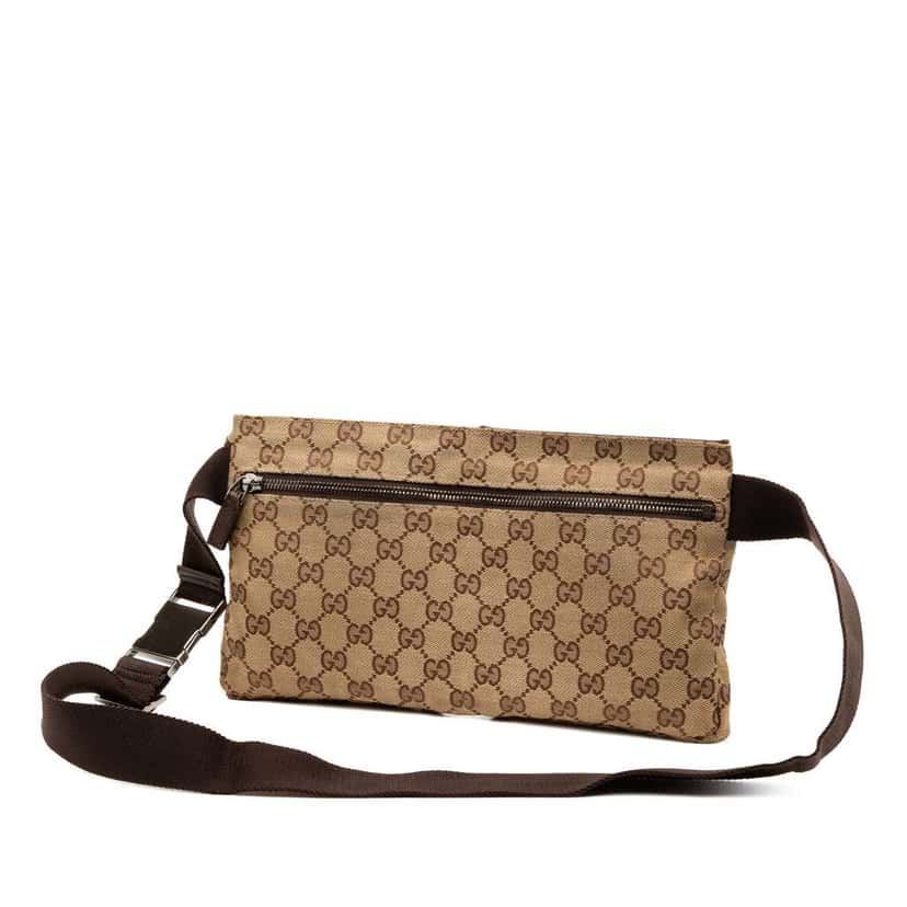 Gucci GG Canvas Double Pocket Belt Bag Brown Canvas Good condition - Back View
