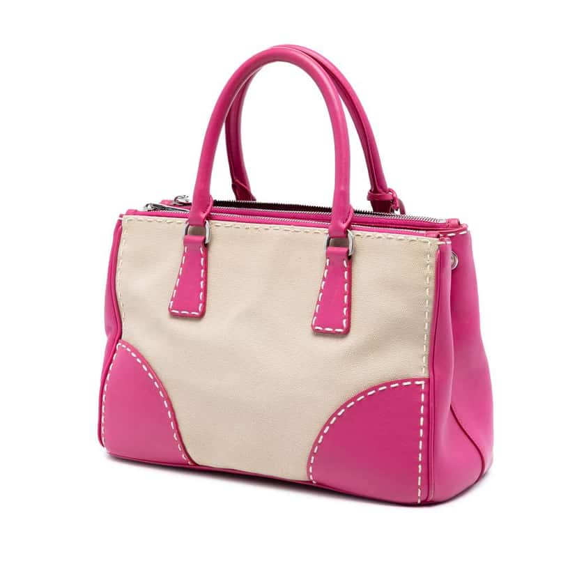 Prada Small Canvas and City Calf Hand Stitched Galleria Double Zip Satchel Brown Canvas Good condition - Back View