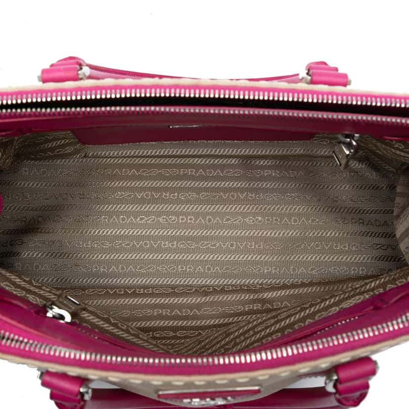 Prada Small Canvas and City Calf Hand Stitched Galleria Double Zip Satchel Brown Canvas Good condition - Model View