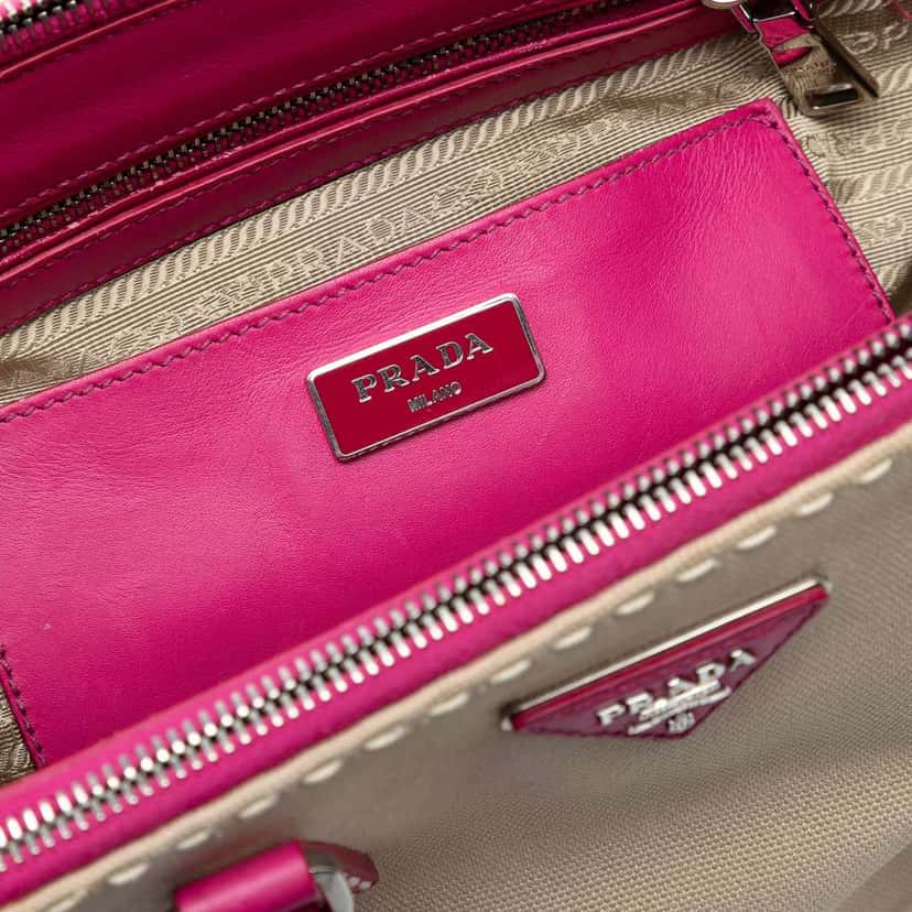 Prada Small Canvas and City Calf Hand Stitched Galleria Double Zip Satchel Brown Canvas Good condition - Box View