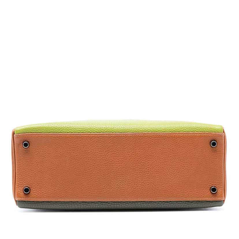 Hermès Tricolor Togo Kelly II Retourne 32 Green Leather Good condition - Inside View