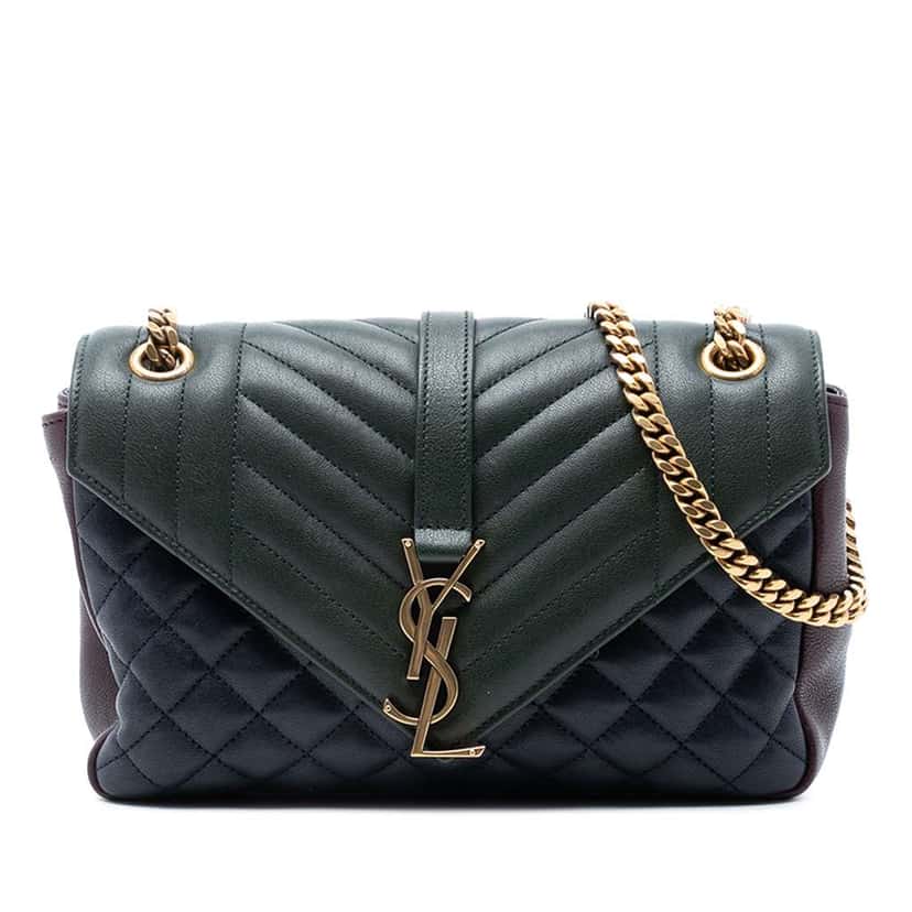Saint Laurent Medium Tricolor Sheepskin Triquilt Monogram College Bag Blue Leather Good condition - Front View