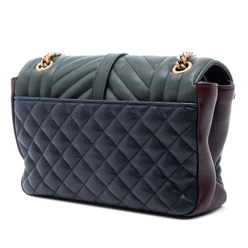 Saint Laurent Medium Tricolor Sheepskin Triquilt Monogram College Bag Blue Leather Good condition - Back View