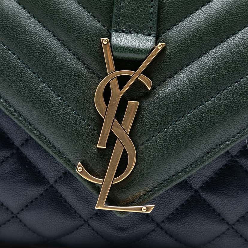 Saint Laurent Medium Tricolor Sheepskin Triquilt Monogram College Bag Blue Leather Good condition - Box View