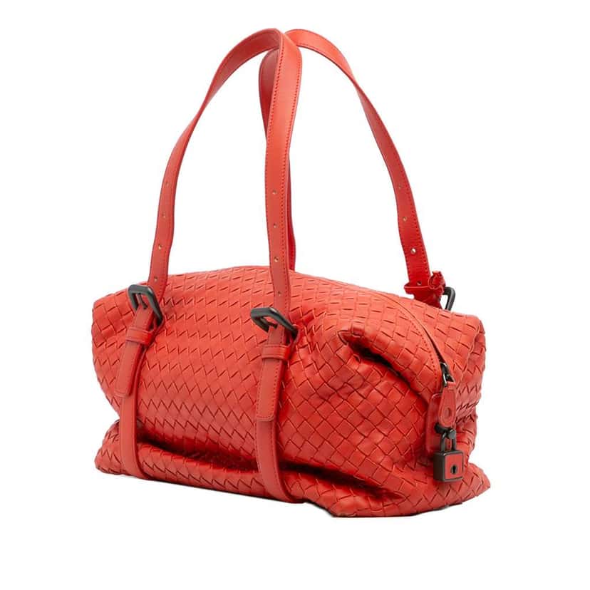 Bottega Veneta Nappa Intrecciato Montaigne Shoulder Bag Red Leather Good condition - Back View