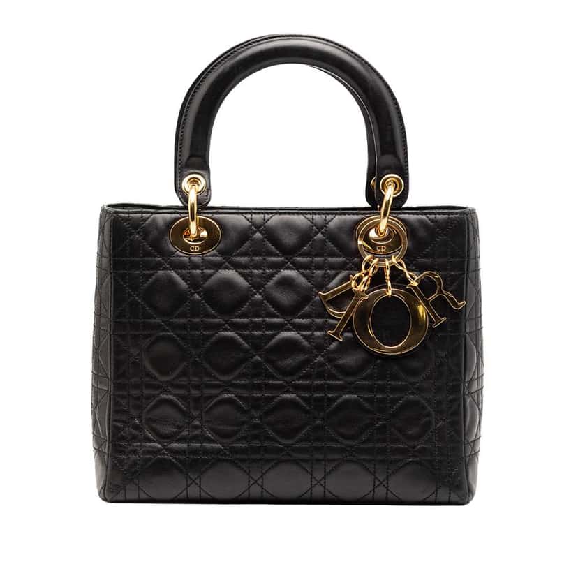 Dior Medium Lambskin Cannage Lady Dior Black Leather Very good condition - Front View