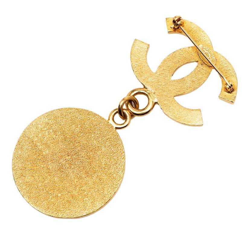 Chanel CC Gold Plated Medallion Brooch Gold Metal Good condition - Back View
