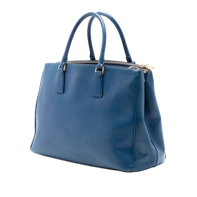 Prada Large Saffiano Lux Galleria Double Zip Tote Blue Leather Good condition - Back View
