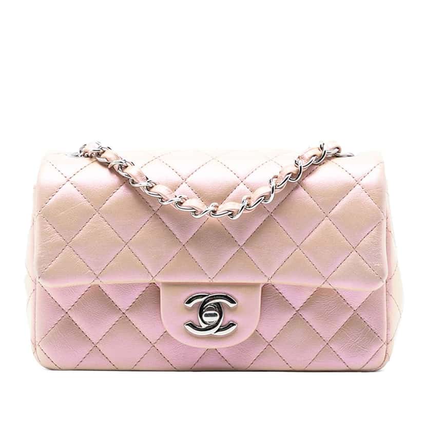 Chanel Mini Rectangular Classic Iridescent Lambskin Single Flap Pink Leather Good condition - Front View