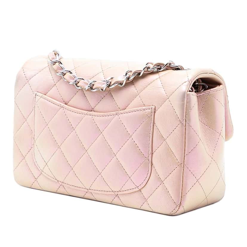 Chanel Mini Rectangular Classic Iridescent Lambskin Single Flap Pink Leather Good condition - Back View