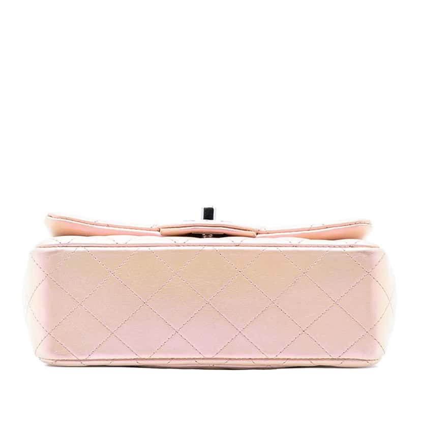 Chanel Mini Rectangular Classic Iridescent Lambskin Single Flap Pink Leather Good condition - Inside View