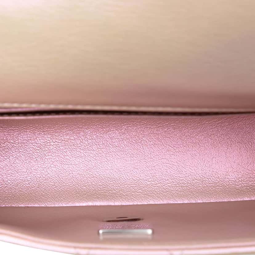 Chanel Mini Rectangular Classic Iridescent Lambskin Single Flap Pink Leather Good condition - Model View