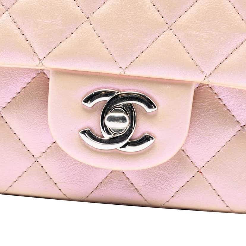 Chanel Mini Rectangular Classic Iridescent Lambskin Single Flap Pink Leather Good condition - Box View
