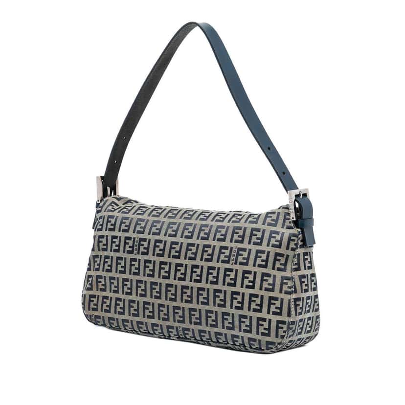 Fendi Zucchino Canvas Double Flap Shoulder Bag Grey Canvas Good condition - Back View