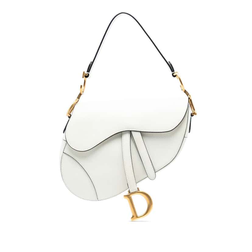 Dior Grained Calfskin Saddle Bag White Leather Good condition - Front View