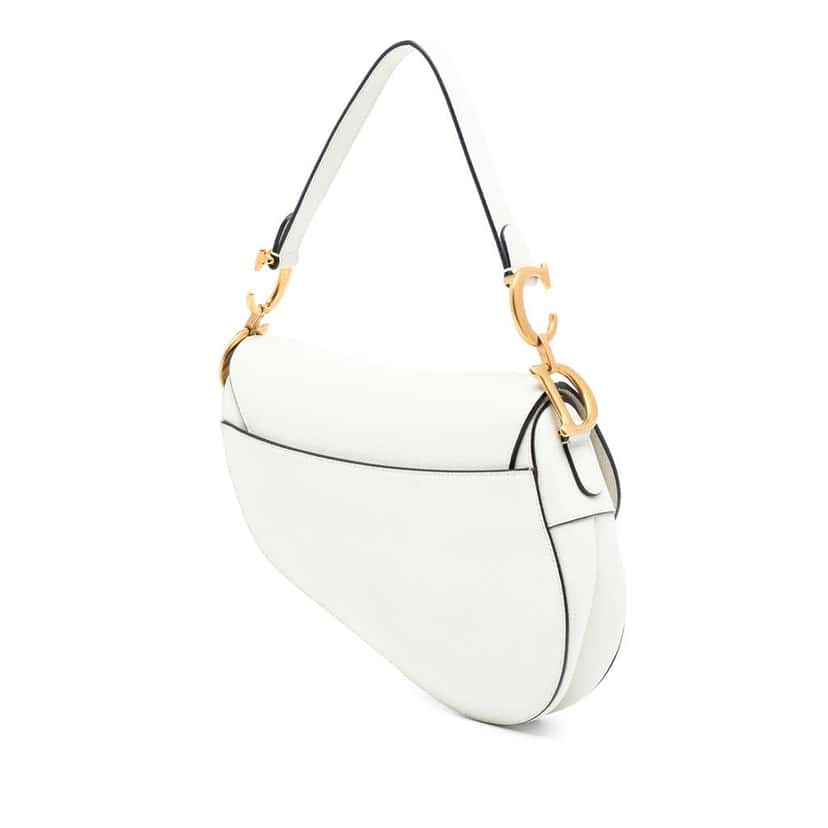 Dior Grained Calfskin Saddle Bag White Leather Good condition - Back View