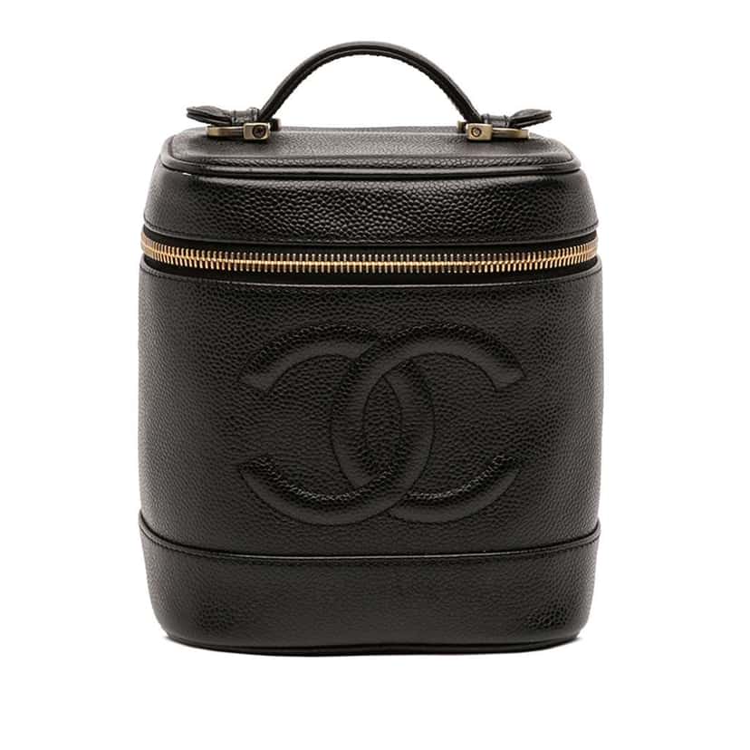 Chanel CC Caviar Vanity Bag Black Leather Good condition - Front View