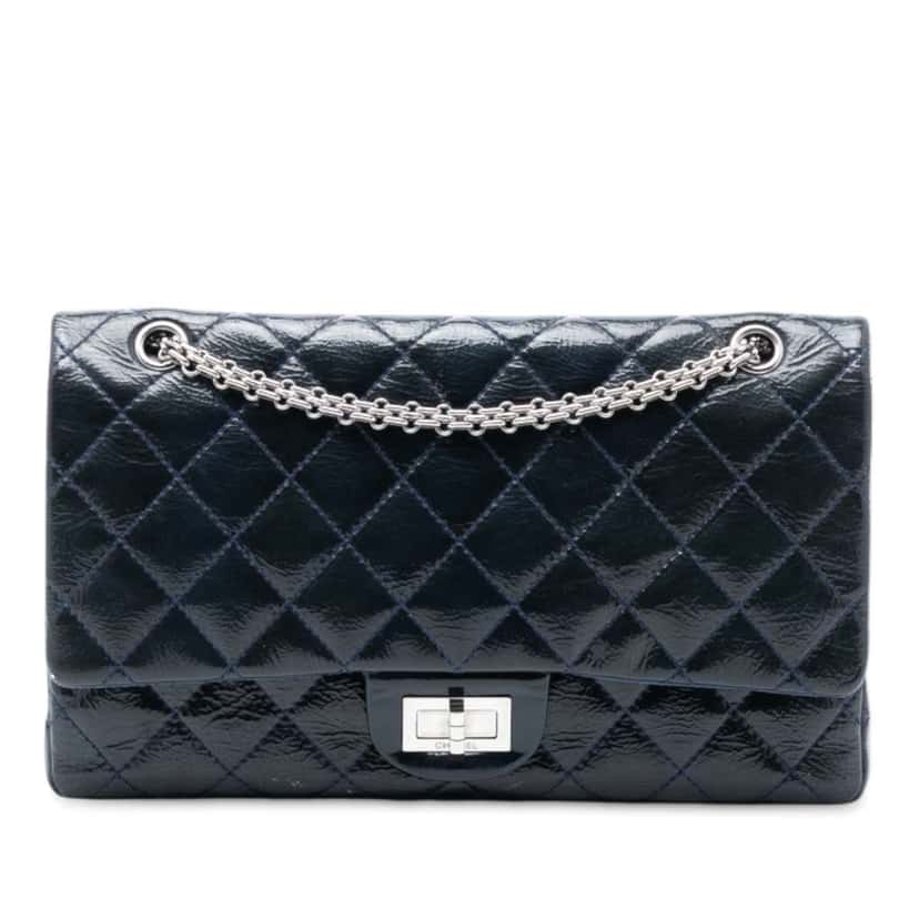 Chanel Reissue 2.55 Crinkled Patent Double Flap 227 Blue Leather Good condition - Front View