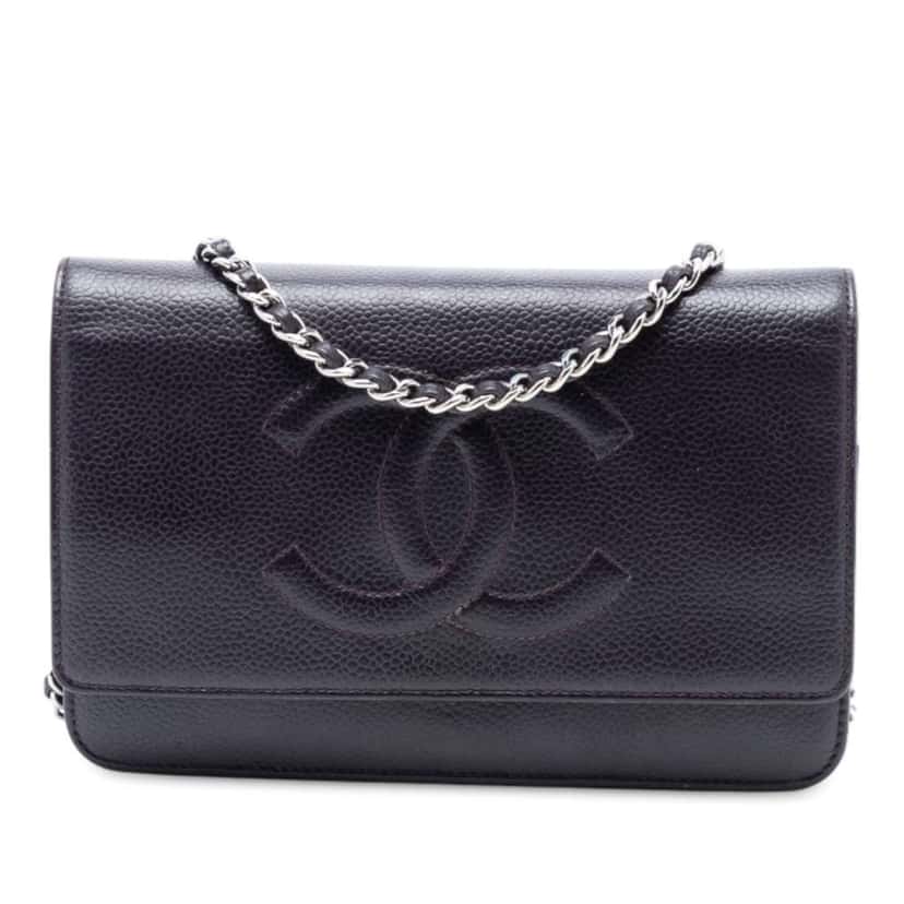 Chanel CC Caviar Wallet On Chain Purple Leather Good condition - Front View