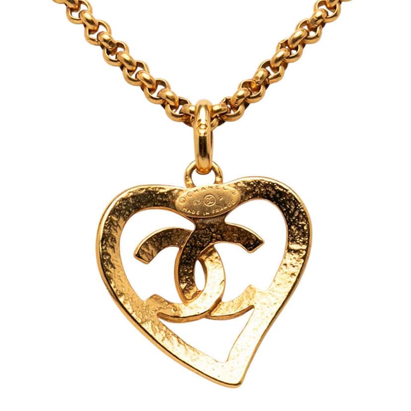 Chanel Gold Plated CC Heart Pendant Necklace Gold Metal Good condition - Back View
