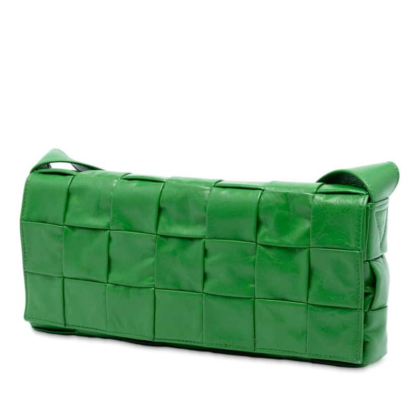 Bottega Veneta Stretch Paper Calfskin Intrecciato Cassette Crossbody Green Leather Good condition - Back View